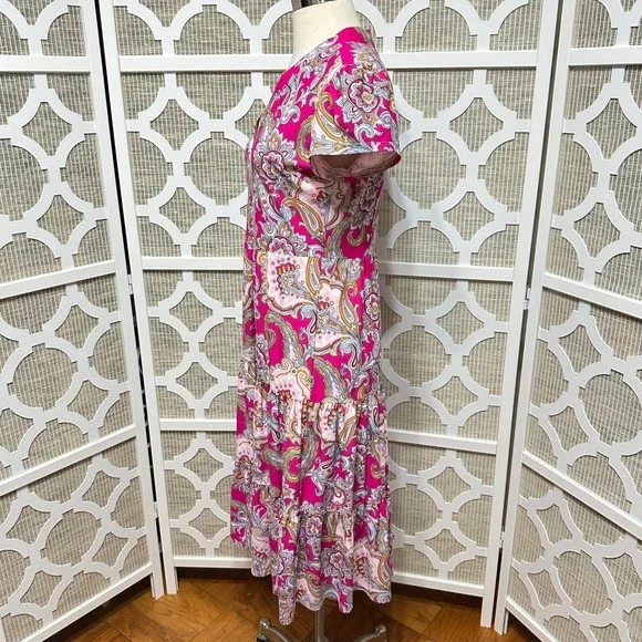 Jude Connally Libby Midi Dress Womens XS Paisley Tiered Short Sleeve Jude Cloth - Picture 5 of 10